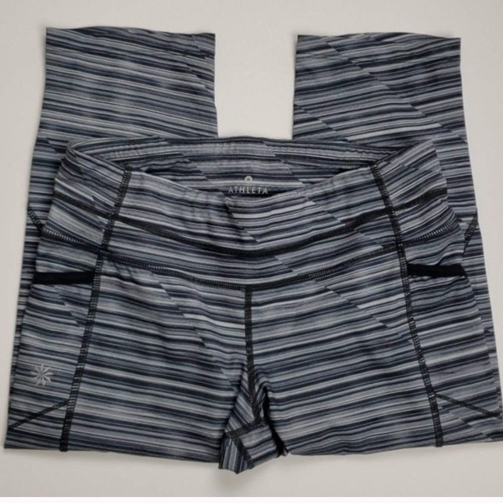Athleta Black & Gray Striped Crop Leggings Sz.XS